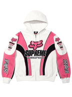 Supreme-Fox-Racing-ZIP-Up-Hooded-Sweatshirt-White-Pink
