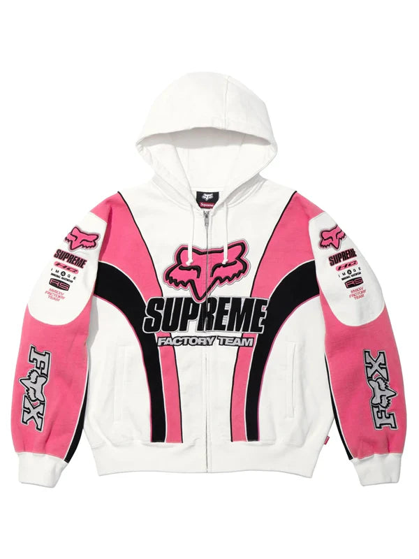 Supreme-Fox-Racing-Zip-Up-Hooded-Sweatshirt-White