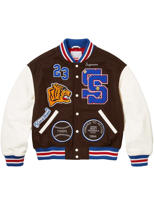 Supreme-Tiger-Varsity-Jacket-Brown