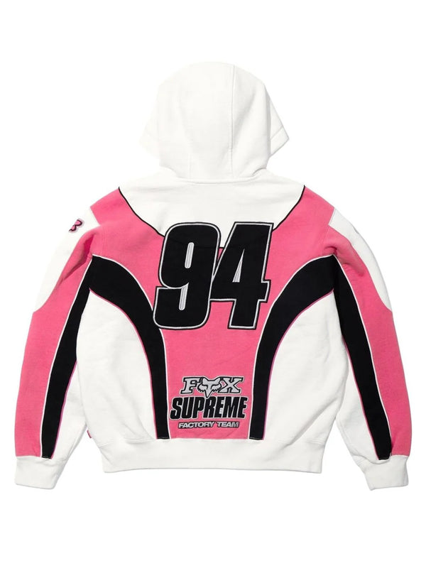 Supreme-X-Fox-Racing-ZIP-Up-Hooded-Sweatshirt-White-Pink