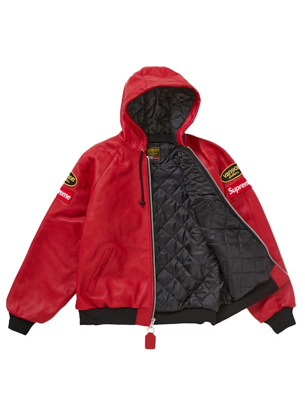 Supreme-X-Vanson-Leathers-Hooded-Work-Jacket-Red