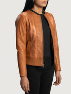 Tan Leather Biker Jacket For Sale
