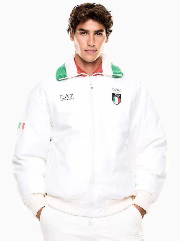 Team Italy EA7 Emporio Armani Bomber Jacket - White