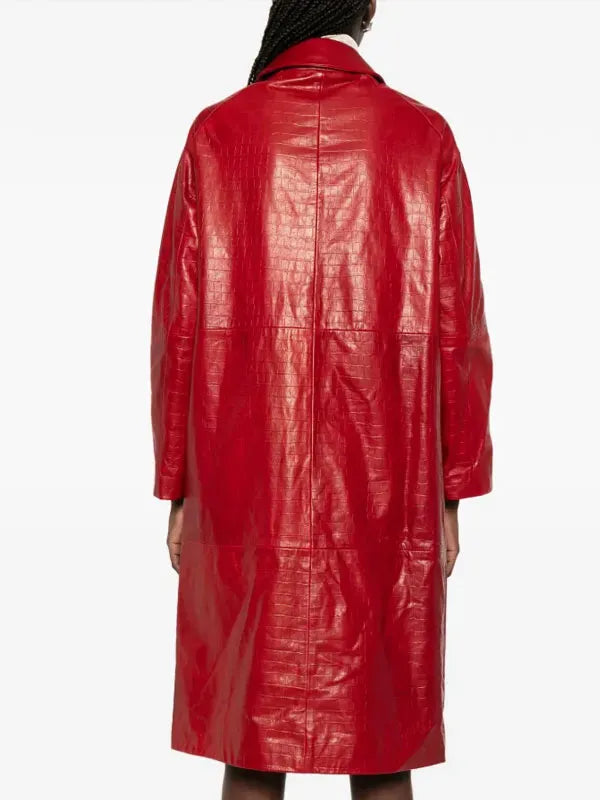 Dakota Fanning Red Nour Hammour Trench Leather Coat