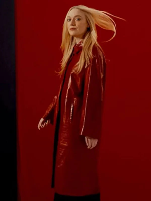Dakota Fanning Red Nour Hammour Trench Leather Coat
