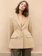 The-Frankie-Shop-Camel-Colette-Hourglass-Blazer