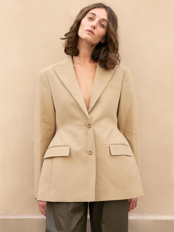 The-Frankie-Shop-Camel-Colette-Hourglass-Blazer