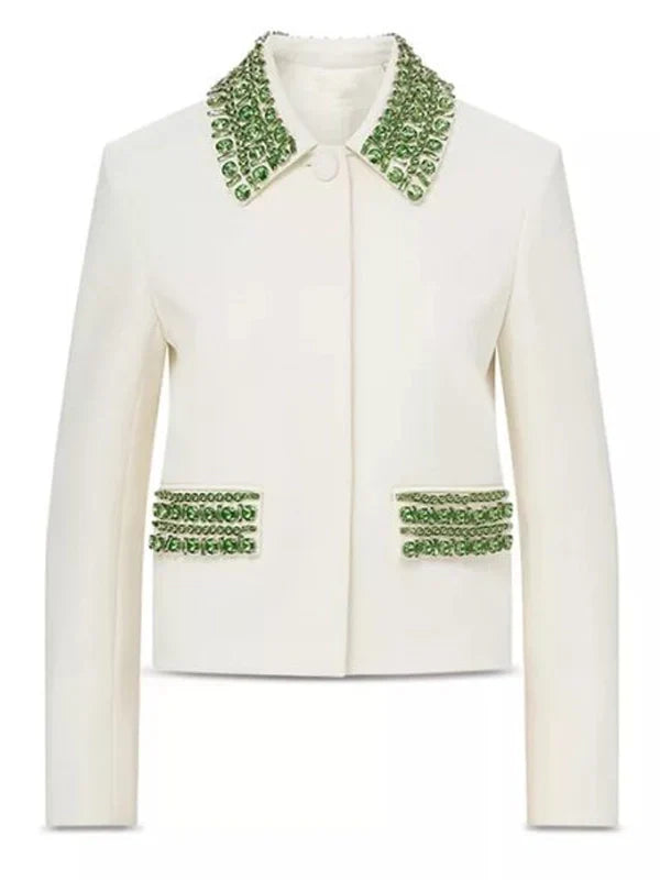 The-View-2025-Joy-Behar-Green-Embellished-Cropped-White-Jacket