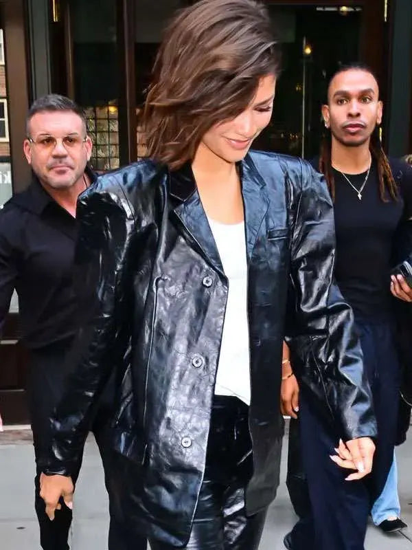 The Odyssey Press Tour 2026 Zendaya Black Leather Blazer