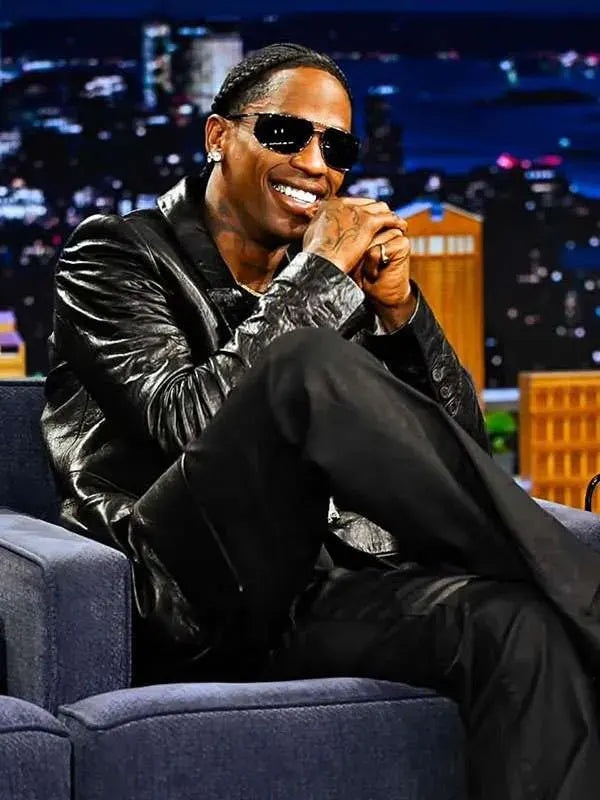 The Tonight Show S13 Travis Scott Black Leather Blazer