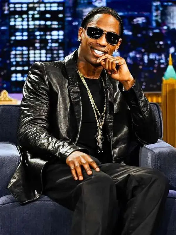 The Tonight Show S13 Travis Scott Black Leather Blazer