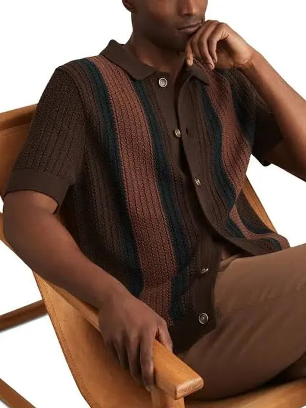 The Young And The Restless Nate’s Brown Striped Knit Shirt