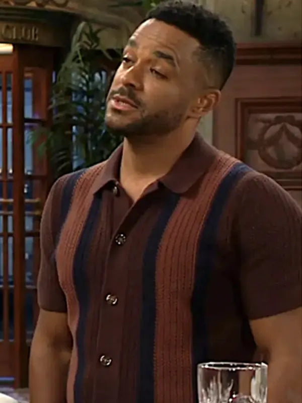 The Young And The Restless Nate’s Brown Striped Knit Shirt