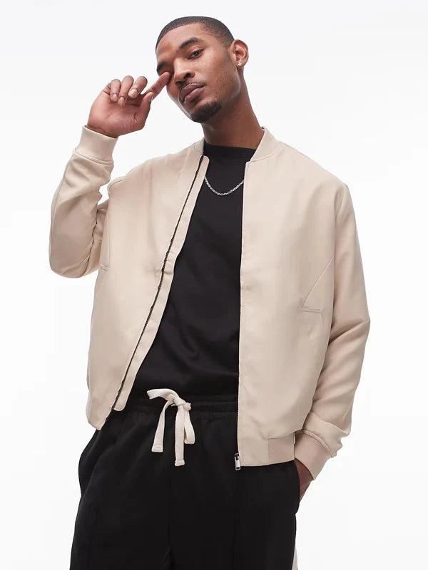 Topman-Lightweight-Bomber-Jacket-In-Beige