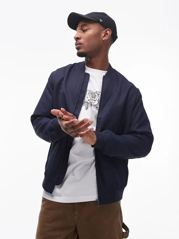 Topman-Lightweight-Bomber-Jacket-In-Navy