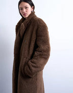 Topshop Double Breasted Teddy Longline Coat In Brown
