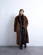 Topshop Double Breasted Teddy Longline Coat In Brown