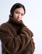 Topshop Double Breasted Teddy Longline Coat In Brown