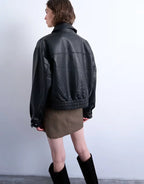 Topshop Oversized Faux Leather Bubble Boxy Zip Up Bomber Jacket In Black