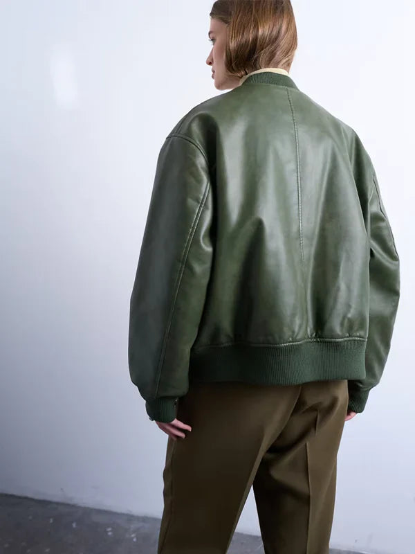 Topshop-Faux-Leather-Oversized-Bomber-Jacket-In-Green