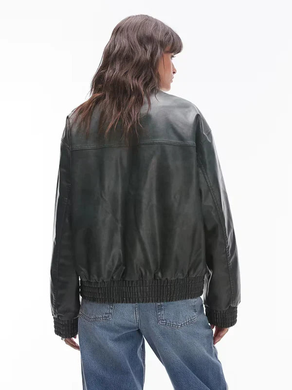Topshop-Faux-Leather-Oversized-Bomber-Jacket-In-Green