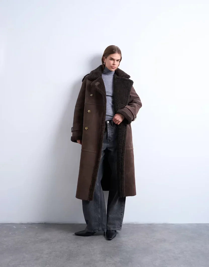 Topshop Longline Aviator Faux Shearling Coat