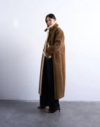Topshop Longline Aviator Faux Shearling Coat In Tan And Cream