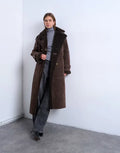 Topshop Longline Aviator Faux Shearling Jacket In Chocolate