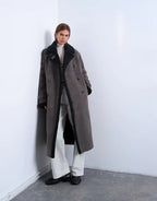 Topshop Longline Aviator Faux Shearling Jacket In Gray