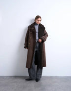 Topshop Longline Aviator Faux Shearling Jacket In Chocolate