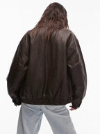 Topshop Faux Leather Oversized Bomber Jacket In Brown