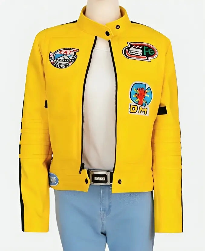 Uma-Thurman-Kill-Bill-The-Bride-Beatrix-Kiddo-Yellow-Leather-Motorcycle-Jacket-Front