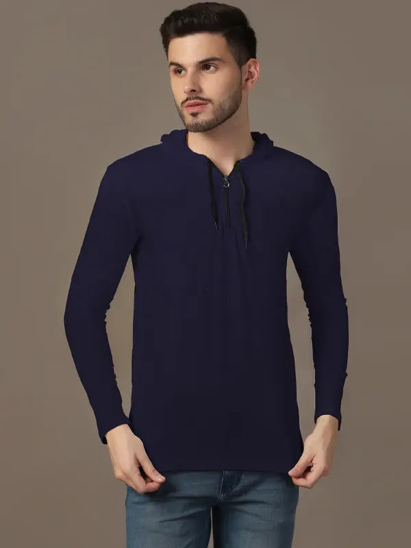 Wyatt Bennett Men's Navy Blue Cotton Hoodie