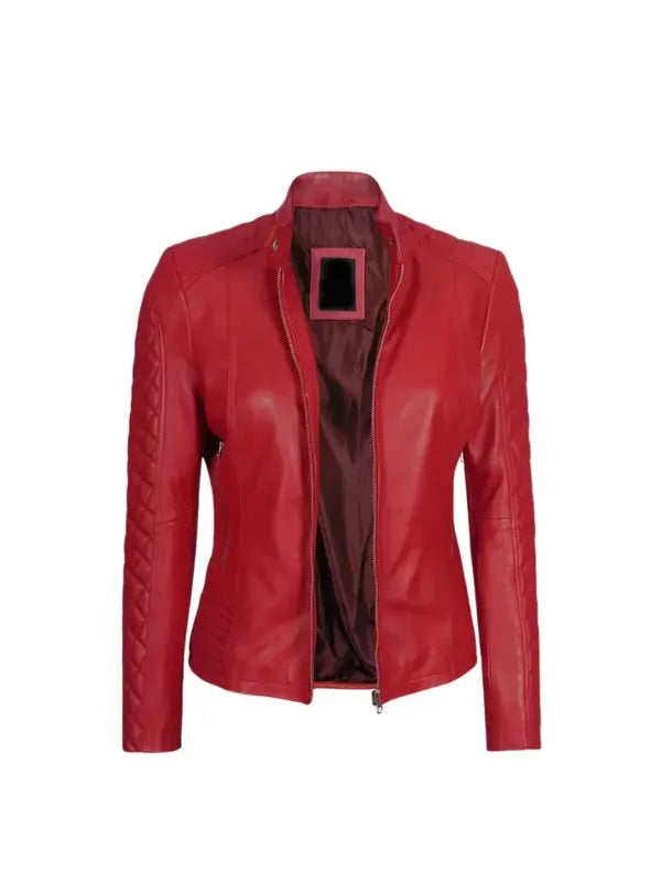 Women Cafe Racer Red Quilted Jacket