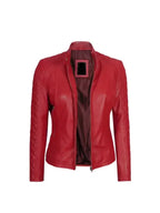Women Cafe Racer Red Quilted Jacket