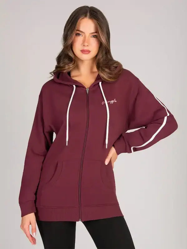 Mercedes Watsica Burgundy Stripe Panel Zip Hoodie