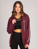 Mercedes Watsica Burgundy Stripe Panel Zip Hoodie