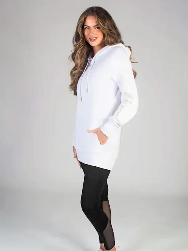 Mason Brooks White Longline Hoodie