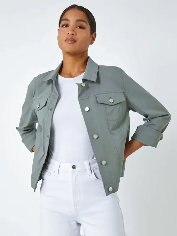 Obie McGlynn Light Green Stretch Denim Pocket Detail Jacket