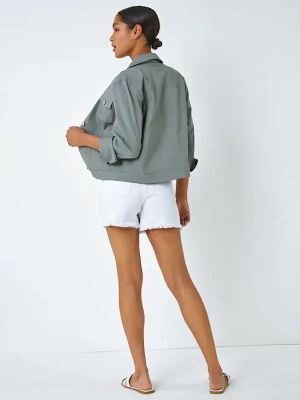 Obie McGlynn Light Green Stretch Denim Pocket Detail Jacket