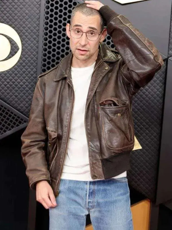 Jack Antonoff Grammy Awards Brown Leather Jacket