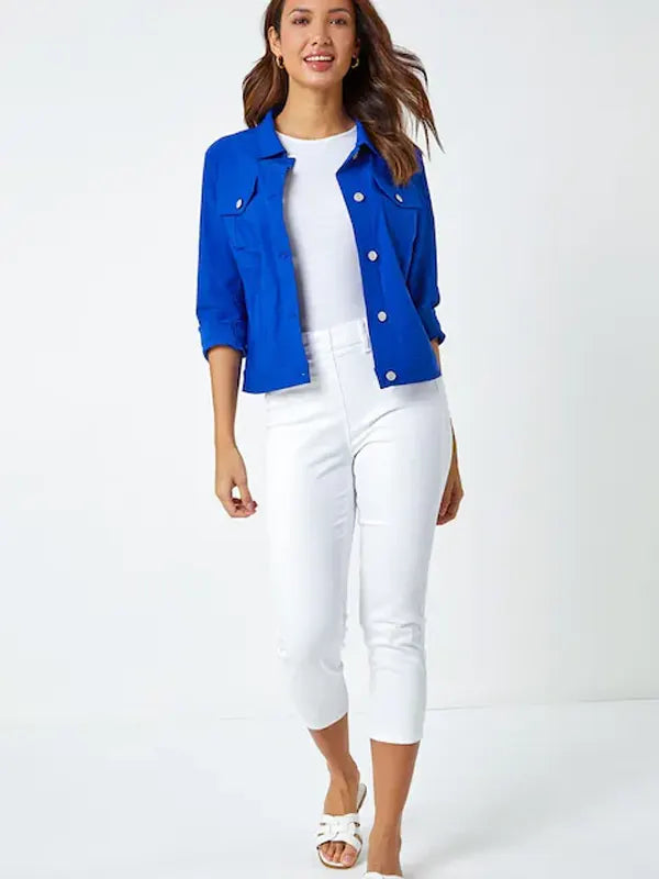 Kenya Kuhn Blue Stretch Denim Pocket Detail Jacket
