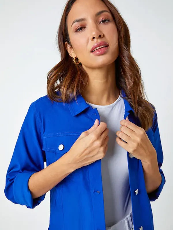 Kenya Kuhn Blue Stretch Denim Pocket Detail Jacket