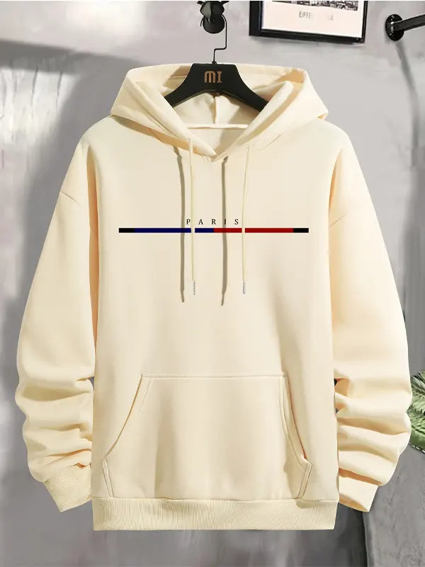 Nathan Howard Mens Cream Printed Kangaroo Hoodie