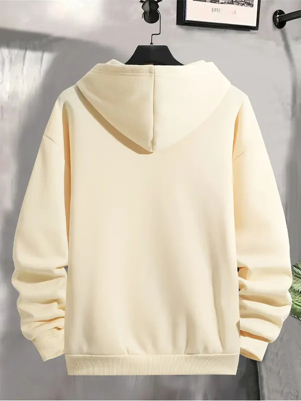Nathan Howard Mens Cream Printed Kangaroo Hoodie