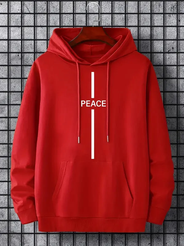 Aiden Morris Mens Red Printed Kangaroo Hoodie