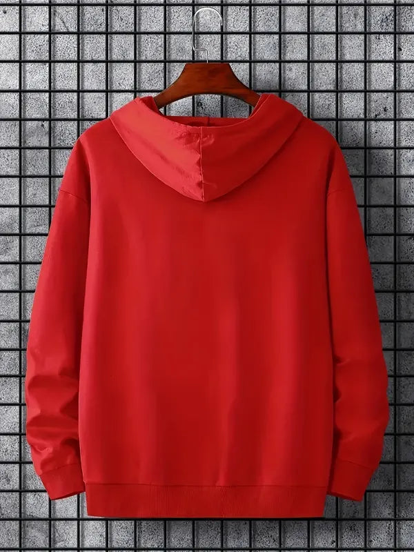 Aiden Morris Mens Red Printed Kangaroo Hoodie