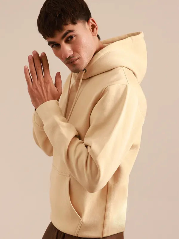 Liam Carter Men's Beige Fleece Pullover Hoodie