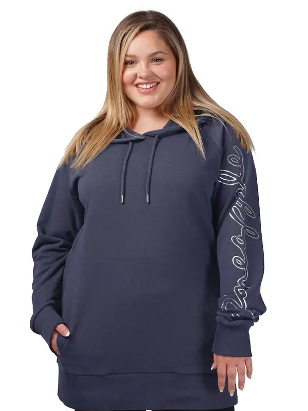 Deidre Navy Longline Kangaroo Hoodie