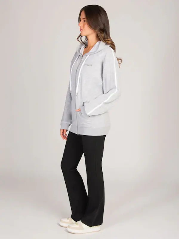 Alford Davis Light Grey Stripe Panel Zip Hoodie